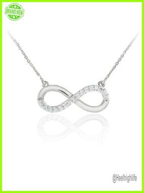 14K White Gold Diamond Infinity Symbol Pendant Necklace with Rolo Chain - 18